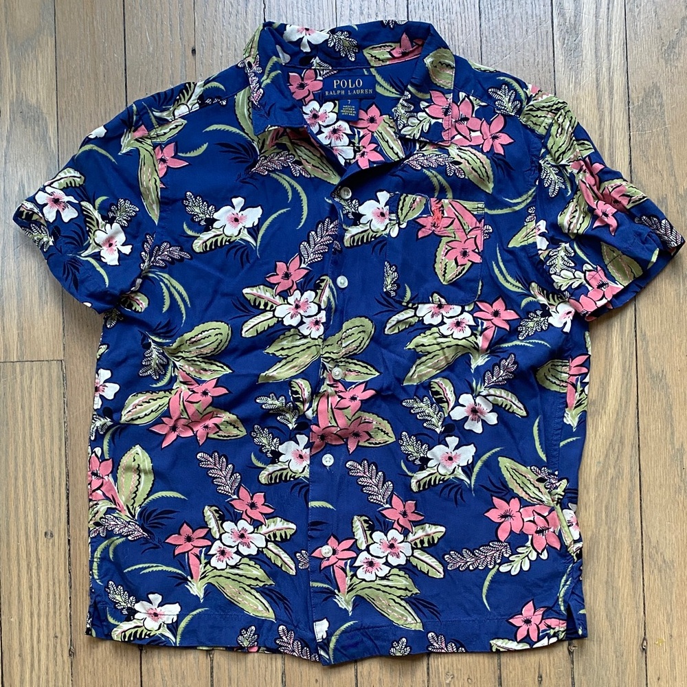 Polo by Ralph Lauren Tropical Print Camp Shirt Sz 7